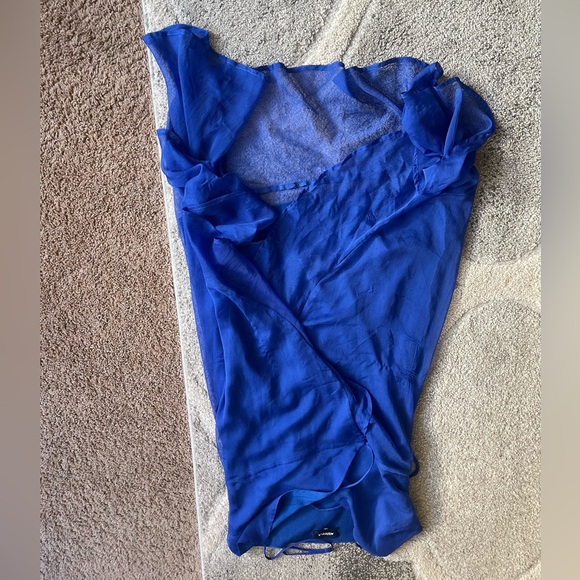 Royal Blue Chiffon Wrap Midi Dress | Flowy Ruffle Hem | Size M - Picture 6 of 12